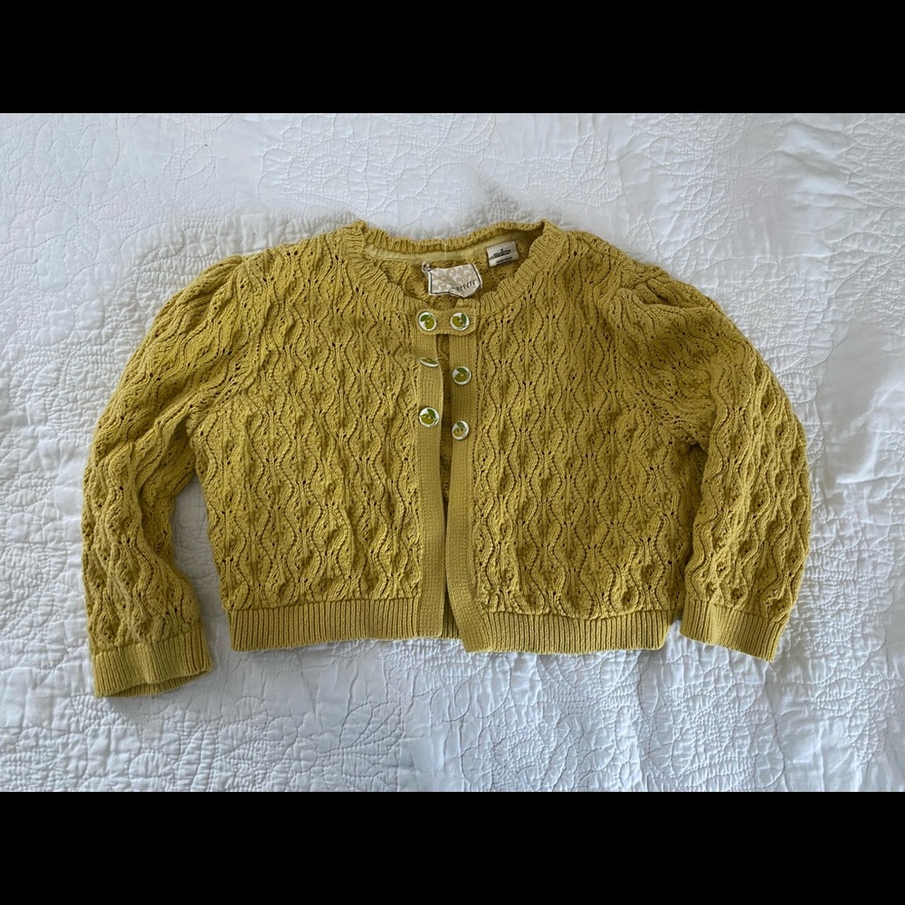 Anthropologie M Mustard Yellow Cropped Textured Cardigan